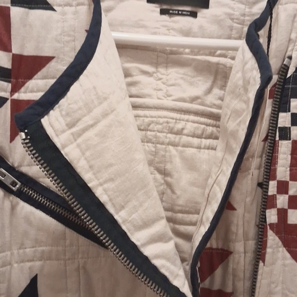 STAY WARM With Stylish Isabel Marant Quilt Geometric Patterned Ecru Jacket - Picture 6 of 8
